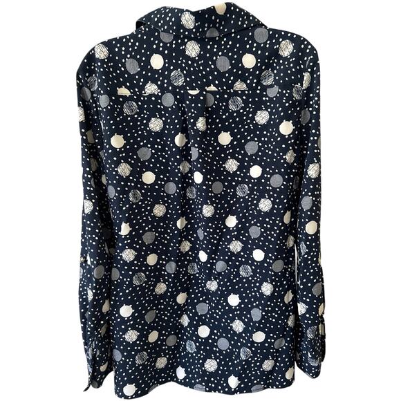 Vtg Notations Dress Casual Blouse, Navy Wht Polkadot Long Sleeve Women’s S - Picture 6 of 9